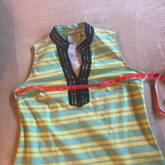 STS Sail To Sable Striped Mint Green & Yellow Shift Dress Size Large - Picture 7 of 8